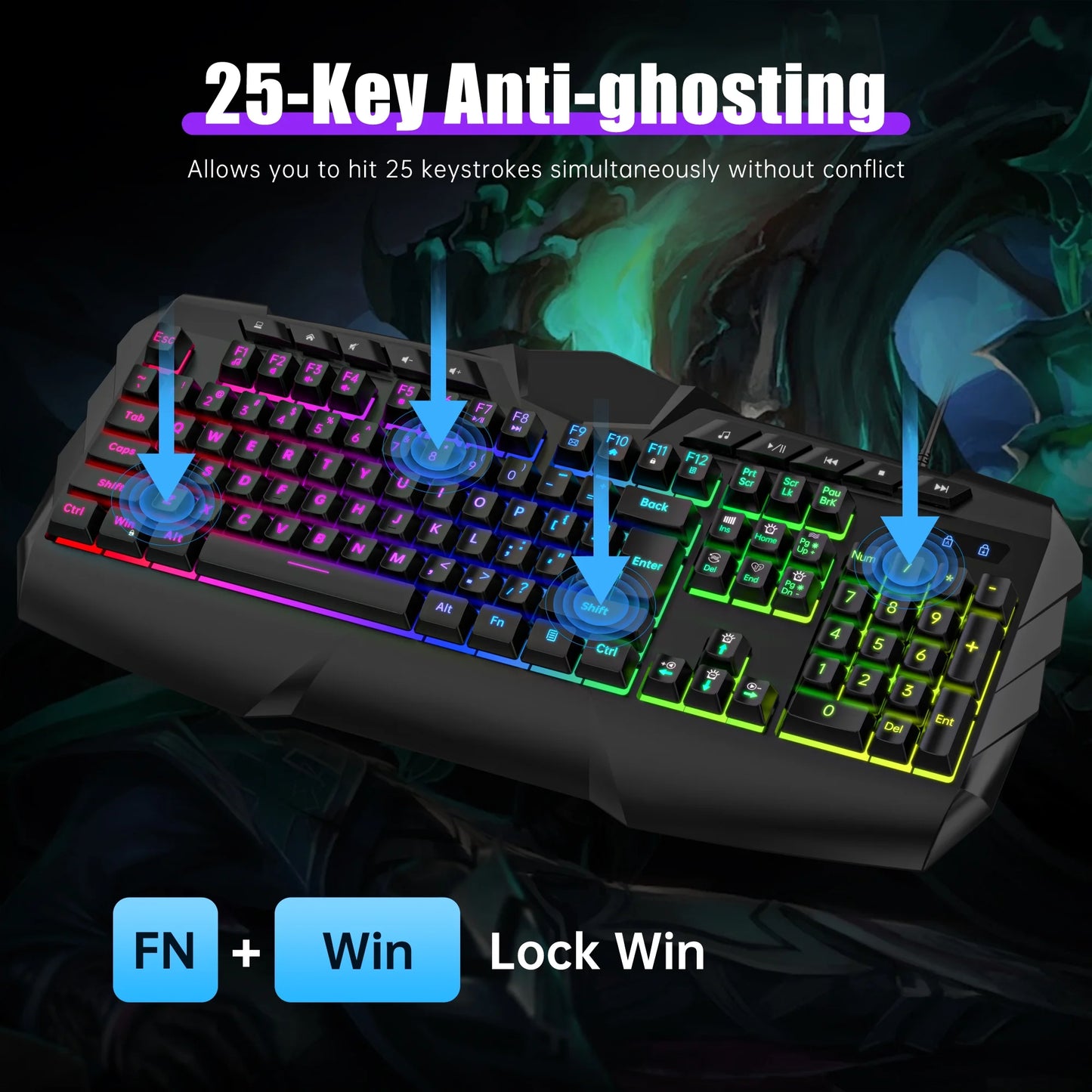 Rainbow LED Backlit Wired Gaming Keyboard