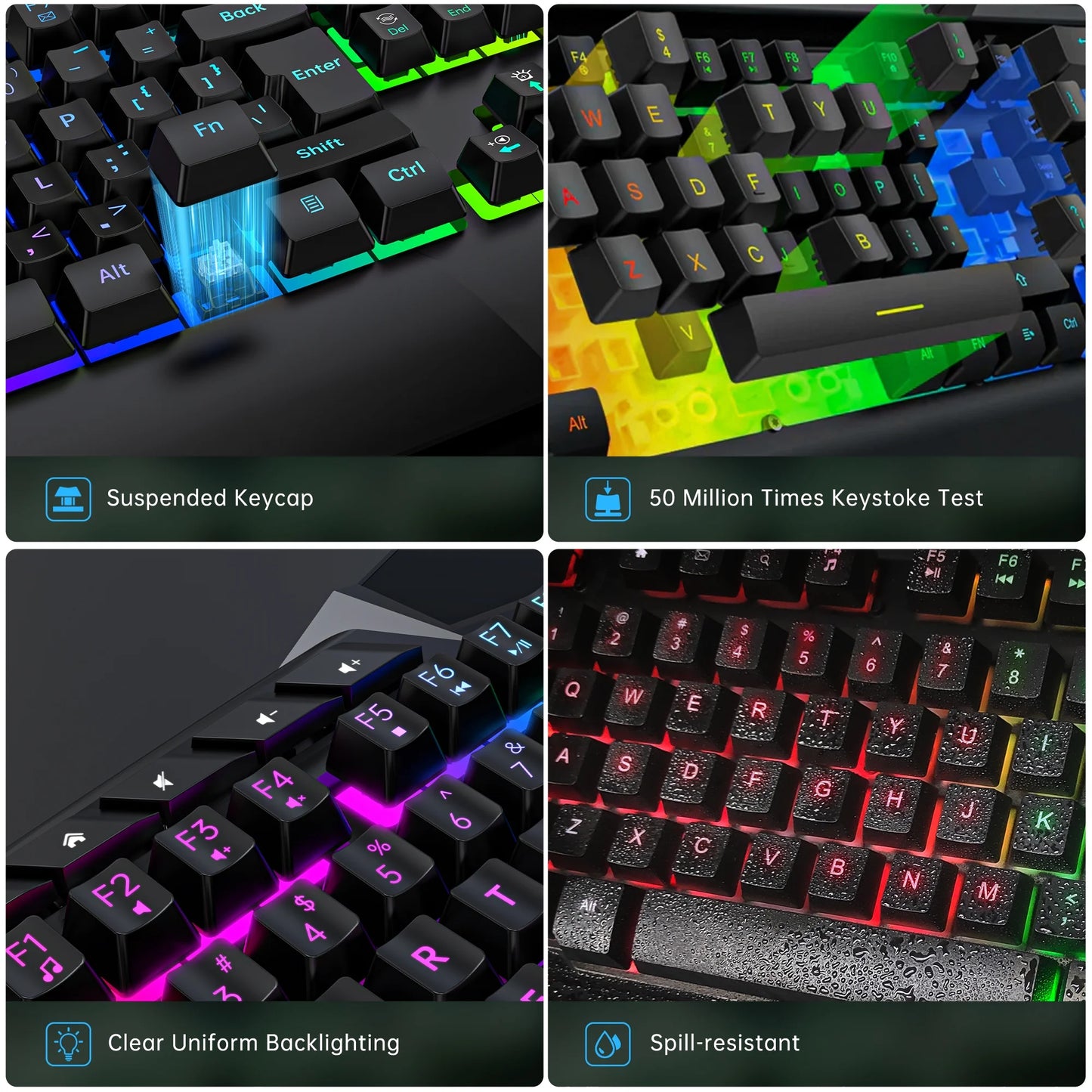 Rainbow LED Backlit Wired Gaming Keyboard