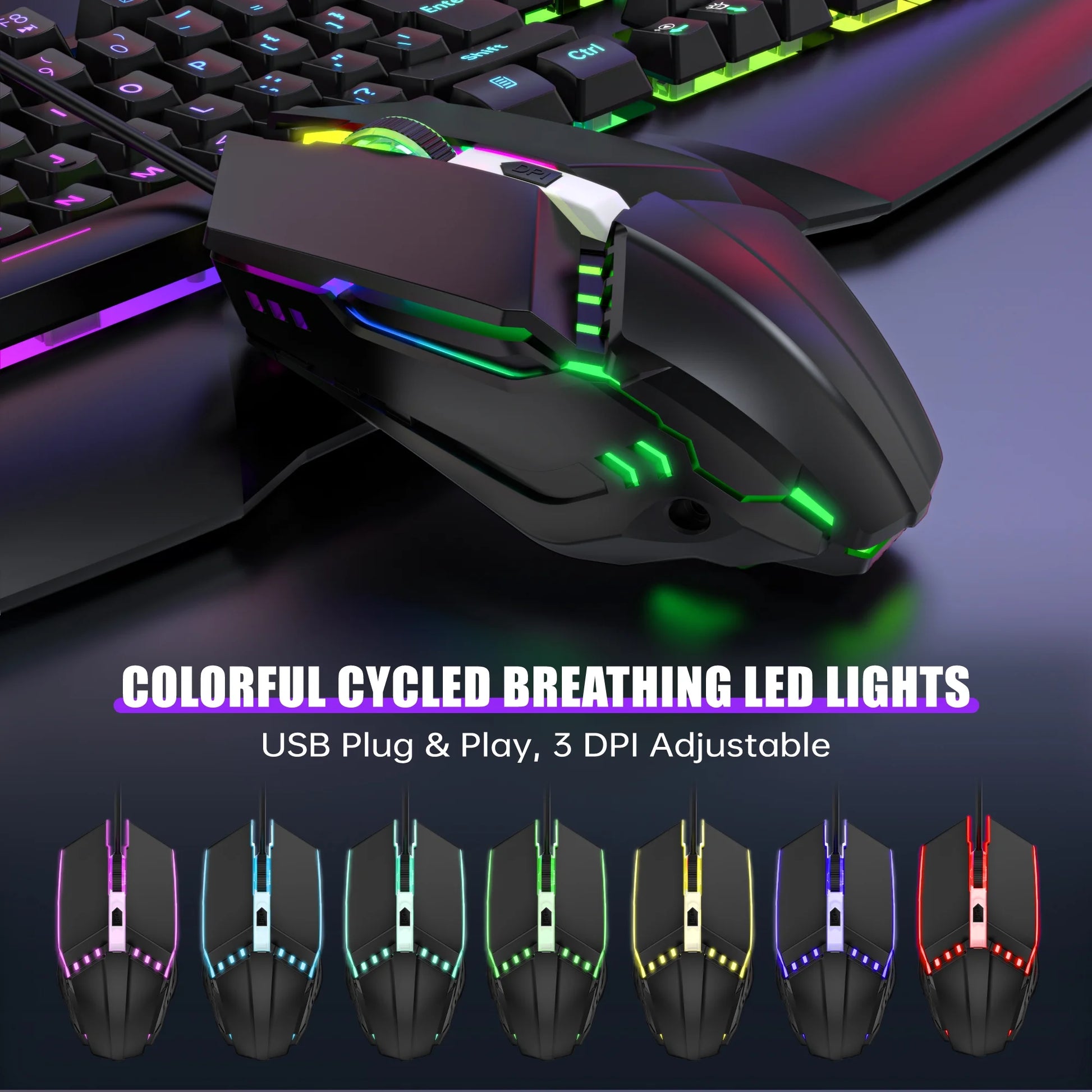 Rainbow LED Backlit Wired Gaming Keyboard