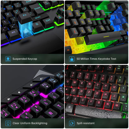 Rainbow LED Backlit Wired Gaming Keyboard