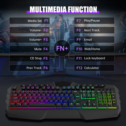 Rainbow LED Backlit Wired Gaming Keyboard